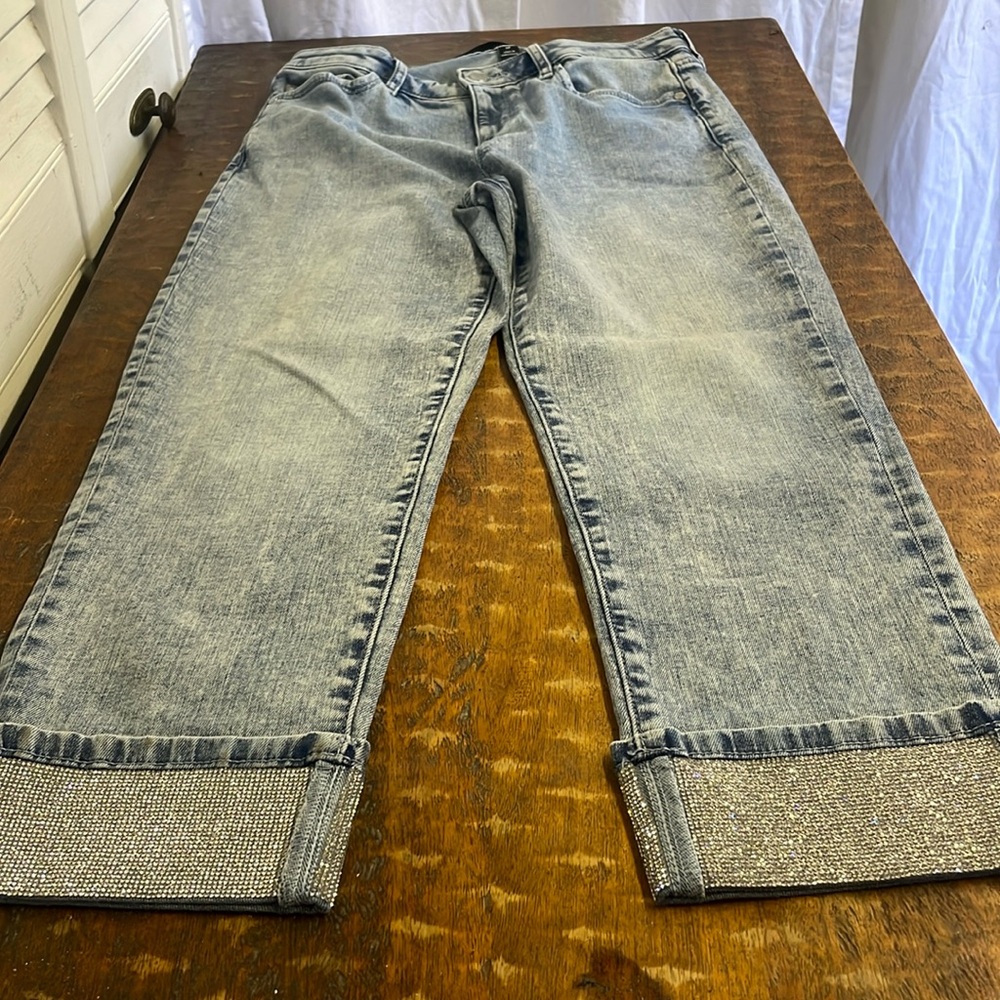 Karl Lagerfeld Paris rhinestone cuffed jeans, size 6P